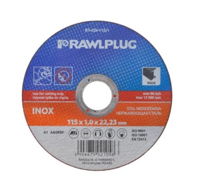 Ściernica korundowa do cięcia stali nierdzewnej 115x10x2223 mm RAWLPLUG