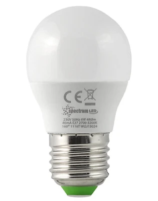 Żarówka LED E27 6W kulka ciepł.biała SPECTRUM